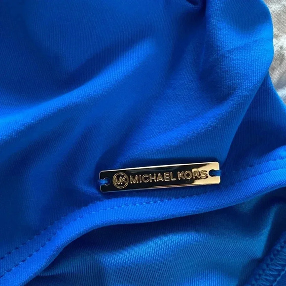 MICHAEL Michael Kors High Neck Shirred Cross Front One Piece Swimsuit - Picture 7 of 8